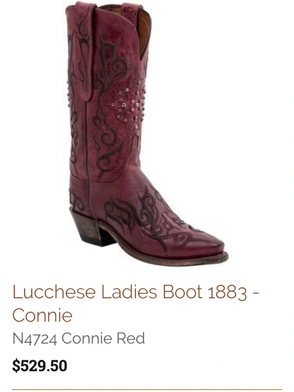 Lucchese Connie Women's Red Leather Studded Western Boot - Picture 1 of 12